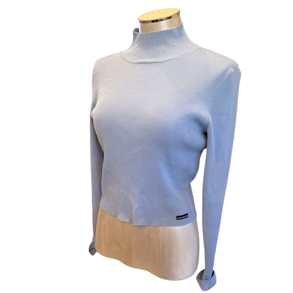 Calvin Klein Jeans Women’s Mock Turtle Neck Ribbed Long Sleeve Light Weight Top